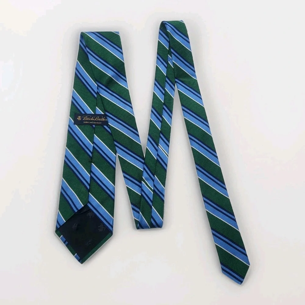 Brooks Brothers Makers and Merchants Rep Tie Blue Green Striped Silk Workwear‎